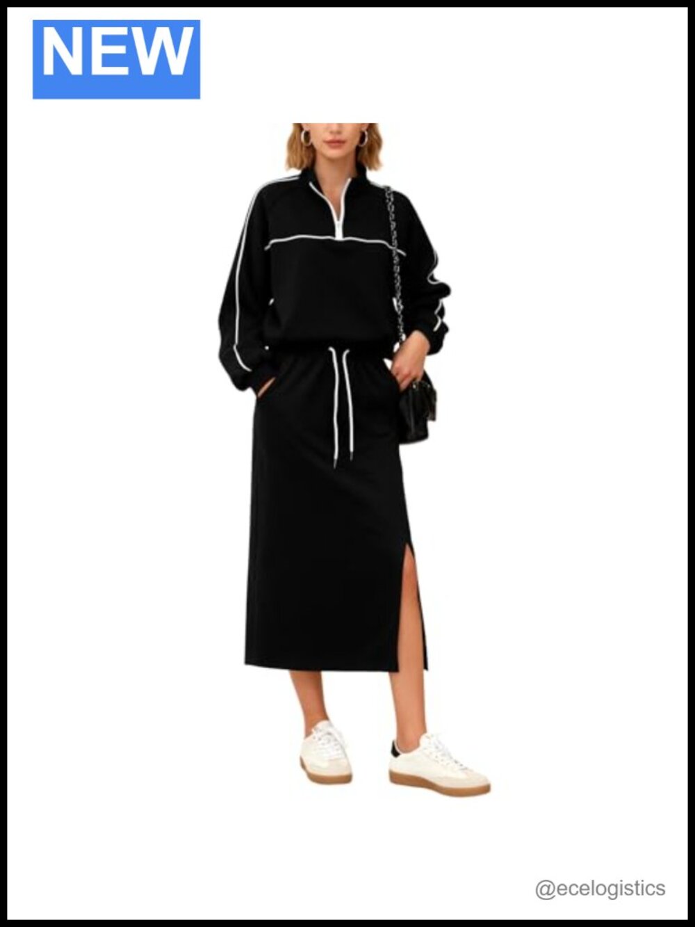 Women's Two Piece Lounge Set Half Zip Pullover Top Midi Skirt with Pockets